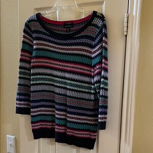 Lands' End Colorful Striped Crew Neck Sweater